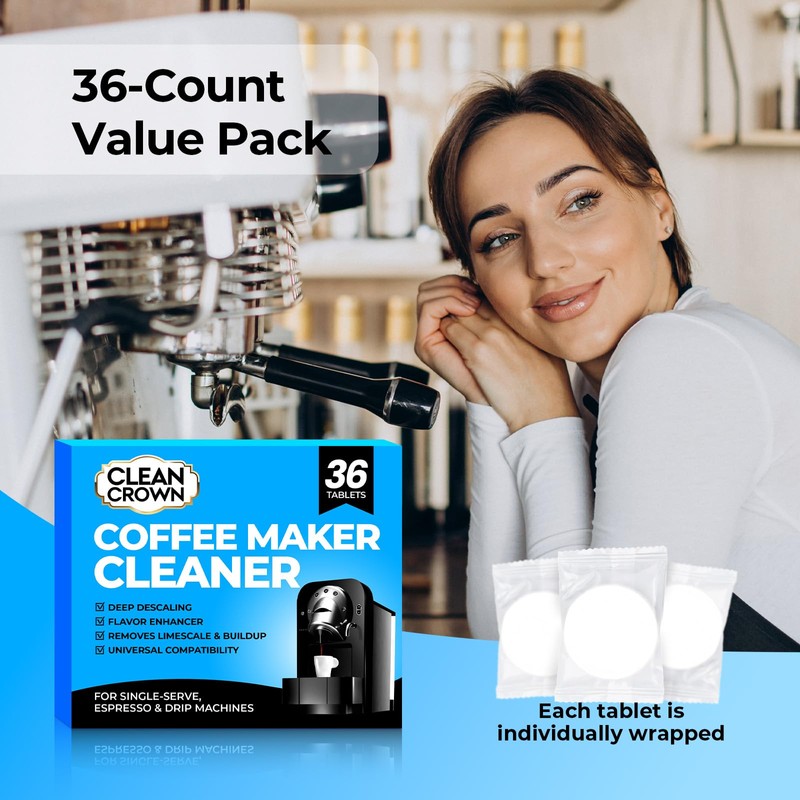 CleanCrown Coffee Maker Cleaner(36 Count), Cofee Maker Cleaner and Descaler,