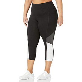 JUST MY SIZE Womens Active Blocked Capris, 2X, Black/Granite Heather/White
