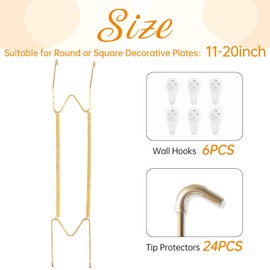 Plate Hangers for Wall for 11-20 inch, 6 Pack, Gold