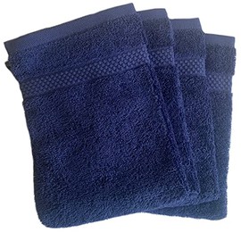 Sue Rossi Face Cloth Wash Mitt Set, 100% Organic Turkish Combed Cotton, 600GSM Thick With Hanging Loop, Size 16cm x 21cm, Flannel Glove Pack Soft & Absorbent (Navy Blue, 4)