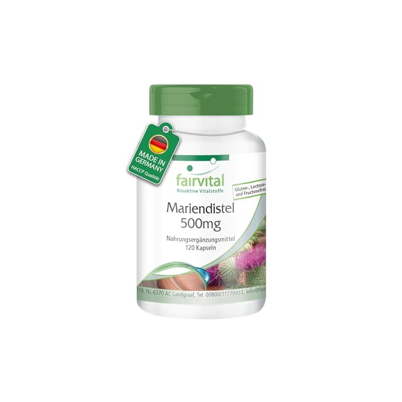 fairvital Milk Thistle 500 mg, 120 Capsules, Swallow Friendly, Silybum
