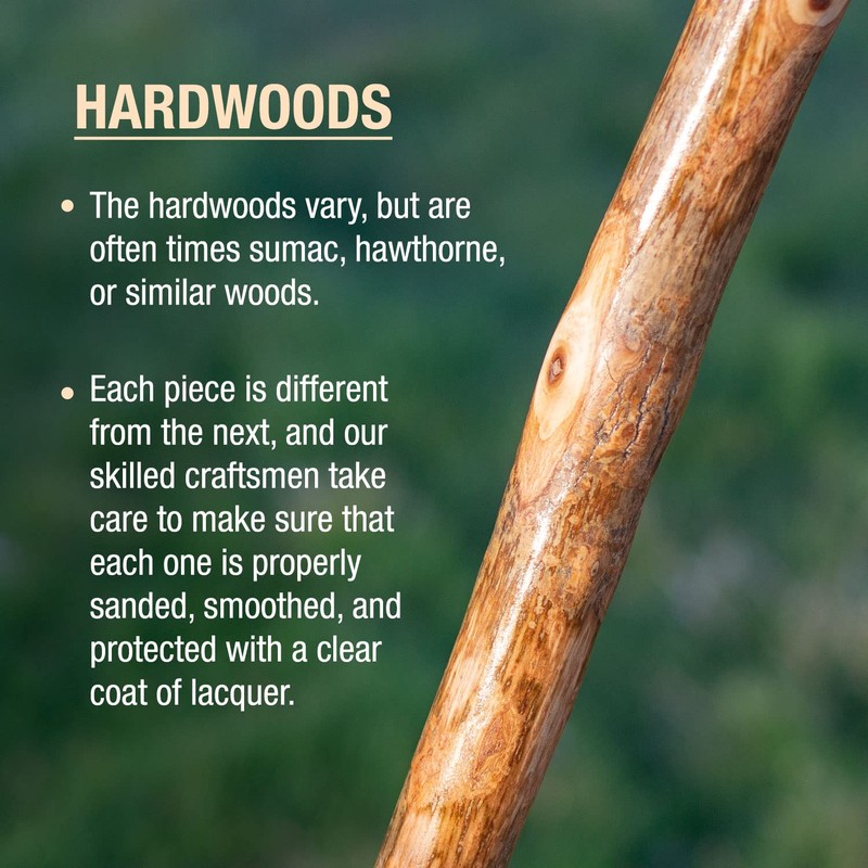 Brazos Rustic Wood Walking Stick, Hardwood, Traditional Style Handle, for