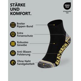 mehrstrumpf 6/12 Pairs Men's Work Socks Quarter Half Height + Reinforced with Anti-Bubble Protection + Cotton Robust All Weather, 12 Pairs (Black), 43 - 46