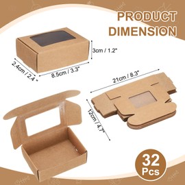 sourcing map 32Pcs Kraft Soap Boxes, 3.3" x 2.4" x 1.2" Mini Kraft Treat Box with Clear Window for Candy Cookie Gift Party Favor Treats Packaging (Light Brown)