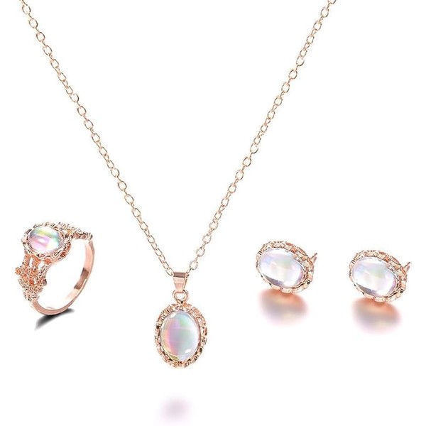FDEETY Jewellery Sets for Women Drop Pendant Necklace Ring Earring