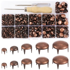 YORANYO 1220 Pcs Assorted Sizes Studs for Clothing Leather Rivets Round Dome Studs and Spikes Prong Studs Kit for Leather Craft Clothing Belts Bags Shoes Bracelets Dog Collar Accessories (Copper)