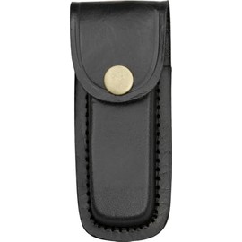 SZCO 4-Inch Black Leather Knife Sheath – Top Grain Leather Pouch with Belt Loop & Secure Snap Closure – Universal Fit for Folding Knives & Multi-Tools