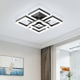 GEADI Modern LED Ceiling Light, 64W Black Flush Mount Light 5-Square Ceiling Lamp with Remote Control, Acrylic Ceiling Chandelier Lighting for Living Room Bedroom Office, Dimmable 3000K-6500K