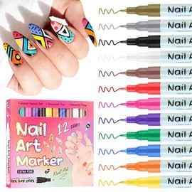 EBANKU 12 Colors Nail Art Marker Pens Set, Nail Polish Pen for Nail Art, Nail Pen for Painting Nail, Acrylic Paint Nail Point Dotting Liner Pen Tools for Home DIY Salon Nail