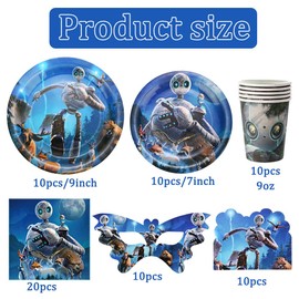 BZQCPLX 70 pcs The Wi-ld Robot Birthday Party Decoration, Cartoon Tableware Set - Plates Dessert Plates Paper Cups Tissue Masks Invite Cards, The Wi-ld Ro-bot Theme Party Supplies - 10 People