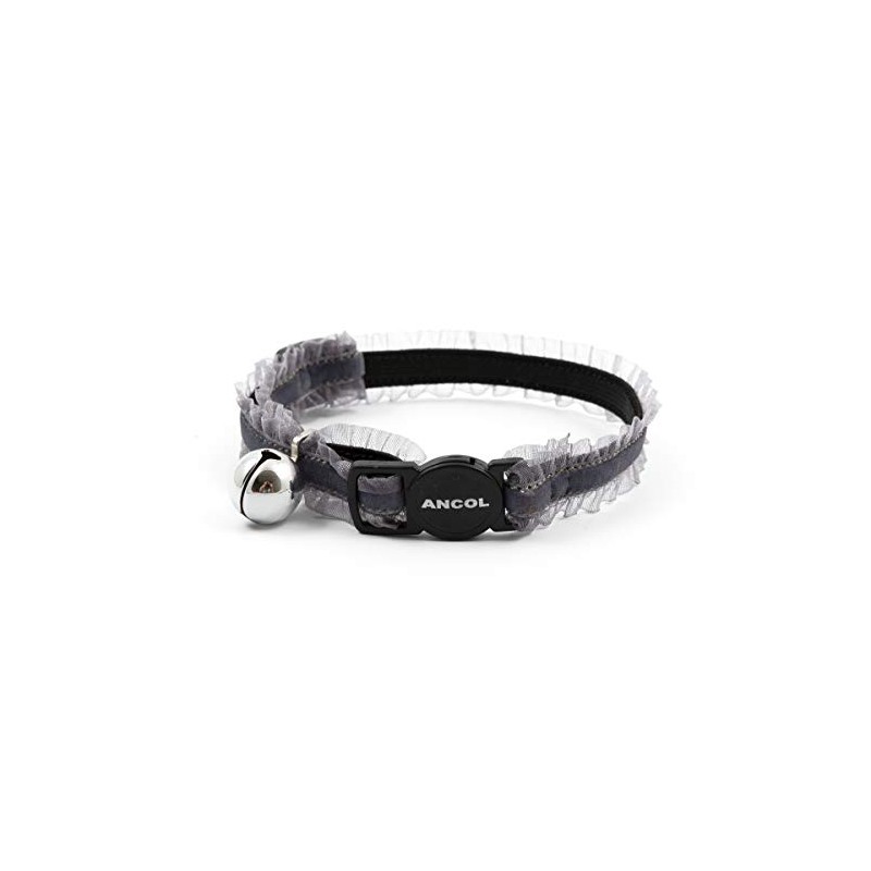 Ancol Velvet Frills Safety Cat Collar, Grey