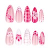 24 Pcs Flower Press on Nails Medium Almond Fake Nails