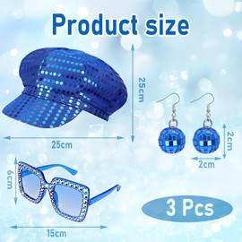 3 Pcs 70s Sequin Hat Set With Sequins Hat Bling Sunglassessequin, for Earrings 70s Style abba accessories for womenPart, Accessories for Women Set for Fancy