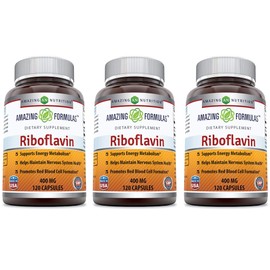 Amazing Formulas Riboflavin Dietary Supplement - 400 Milligrams - Promotes Healthier Blood - Helps Maintain Nervous System. (Pack of 3-120 Capsule Bottles)
