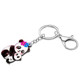 WEVENI Cute Panda Stuff Gifts Acrylic Panda Keychain Bear Keyring Pandas Charms for Women Girls Funny Wallet Accessories (Couple)