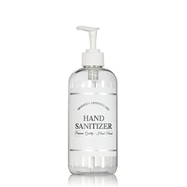Refillable Clear PET Plastic 16 oz Hand Sanitizer Bottle with White Plastic Pump Dispenser - Chrome Accent Waterproof Labeled Bottle