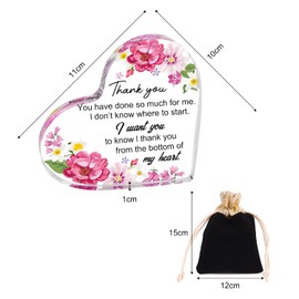 BEIIEB 1pc Heart Shaped Thank You Gift, Transparent Acrylic Decorative Plaque, Thank You Gifts for Women Men, for Thanksgiving, Teacher's Day, Mother's Day, with 1pc Black Flannel Bag with Gold Trim.