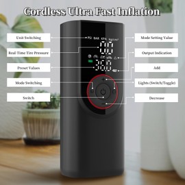 JOYI YAN Portable Air Compressor, 150PSI 6000mAh Electric Cordless Air Pump with Pressure LCD Digital Gauge & LED Light, Auto Tyre Pump for Car, Motorcycle, Bike, Ball