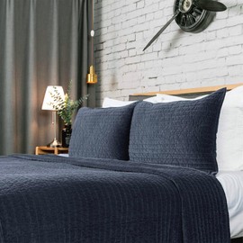 ELEGANT LIFE HOME Reversible Royal Cotton Velvet Pic-Stitch Bedding Quilt - Oversized King - 108'' x 92'' Dusty Blue