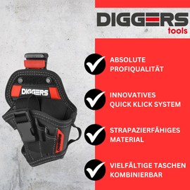 Diggers Tools - Cordless Screwdriver Holster Tool Bag - [Size S] Flexible Combinable Tool Bag Belt - High-Quality Belt Bag Tool for Electricians, Roofers & Carpenters