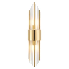 Ondersley Modern Gold Crystal Wall Sconce, Gold Wall Light Vertical Rod Design，Vintage Looking Gold Metal Wall Sconce, for Living Room, Bedroom, Bathroom, Vanity, Staircase, Hallway
