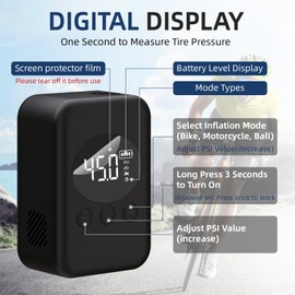 150PSI Bike Pump Electric Mini Bike Tire Pump with Gauge, Portable Bicycle Pump with Presta and Schrader, Auto Shut-Off Bicycle Inflator Pump for Bicycle, Motorcycle and Ball