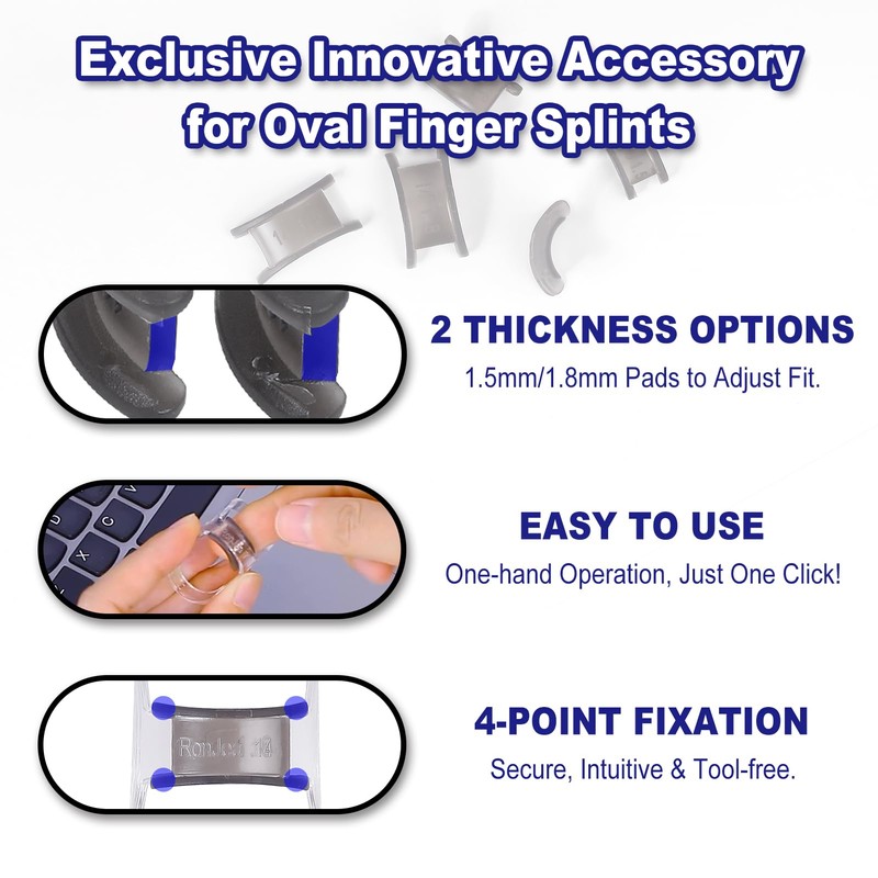 RonJea 8Pcs Clear Oval Finger Splints & Click-Lock Adjustment Kit,