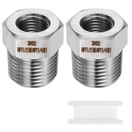 sourcing map 2pcs Stainless Steel Pipe Fitting 1/4" NPT Female x 1/2" NPT Male Reducer Hex Bushing Pipe Adapter Fittings Reducing Cast Pipe Connector for Water Oil Gas Tub