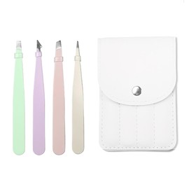 4Pcs Professional Tweezers Set, Includes Slant, Point, Straight, & Point, Eyebrow Tweezers for Facial Hair Women