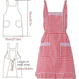 AMJKEJI Apron for Women, Classic Vintage Red and White Gingham Apron with 2 Pockets, Waterproof Kitchen Aprons, Chef Apron for Cooking Baking Gardening, Gifts for Mom Wife Girlfriend Grandma