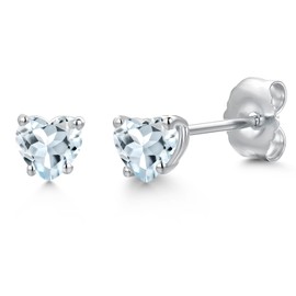 Gem Stone King 14K White Gold Sky Blue Aquamarine Stud Earrings for Women | 0.50 Cttw | Gemstone March Birthstone | Heart Shape 4MM