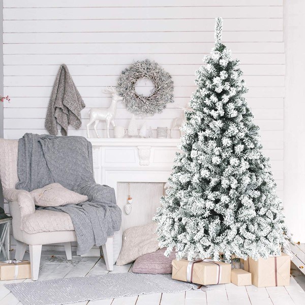 Nightcore 6FT Pre-Lit Artificial Christmas Tree, Snow Flocked Hinged Pine
