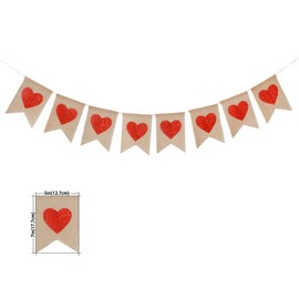 RIOO - Banner de arpillera con corazón con purpurina roja para el día de San Valentín, compromiso, boda, aniversario, baby shower, suministros de decoración de fiesta de cumpleaños (rojo) decoraciones (rojo) (rojo)