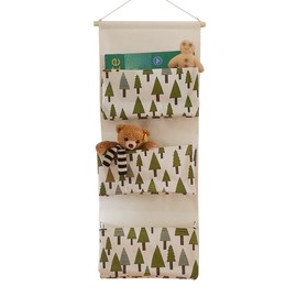 EBETA E Hanging Organiser Door Wall Organiser Utensil Bag Hanging Storage Bag for Entrance Wardrobe Bathroom 3 Large Compartments (Trees)