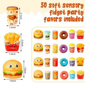 Leyndo 50 Pcs Small Soft Sensory Fidget Party Favors Slow Rising Cute Food Bulk Hamburger Donut Stress Relief Toys for Girls Boys Birthday Party Decoration Gift Class Prize (Novel)