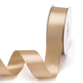 IHKFILAN Double Face Satin Ribbon 1Inchx25Yards Double Sided Solid Polyester Ribbon for Gift Wrapping Party Hair Braids Bow Baby Shower Decoration Floral Arrangement Craft Supplies,Tan