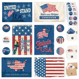 Decorably 24 Pack 6x4in Military Appreciation Cards with Envelopes and Stickers, 6 Designs Memorial Day Cards with Envelopes with a Printed Message Inside - Veterans Day, Appreciation
