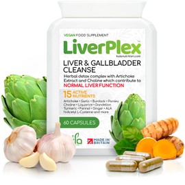 LiverPlex - Liver Cleanse Detox and Repair - 60 Vegan Capsules - Natural Herbal Liver & Gallbladder Support Supplement with Choline, Artichoke, Liquorice, Fennel, Turmeric, Ginger, Dandelion and More