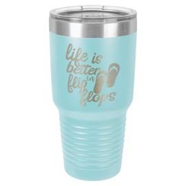 LIFE IS BETTER IN FLIP FLOPS Light Blue 30 oz Tumbler With Straw and Slide Top Lid | Stainless Steel Travel Mug | Compare To Yeti Rambler