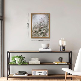 Framed Vintage 3D Textured Wall Art Country Flower Prints Pink Rose Painting Rustic Floral Pictures Wall Art Aesthetic Nature Botanical Wall Decor for Livingroom Bedroom(12x16in)