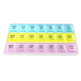 Pill Organizer Portable Multi-Color Transparent PP Material Pill Box Travel Pill Organiser for Pills Vitamin Fish Oil Supplements at Morning Noon Night 7 Days