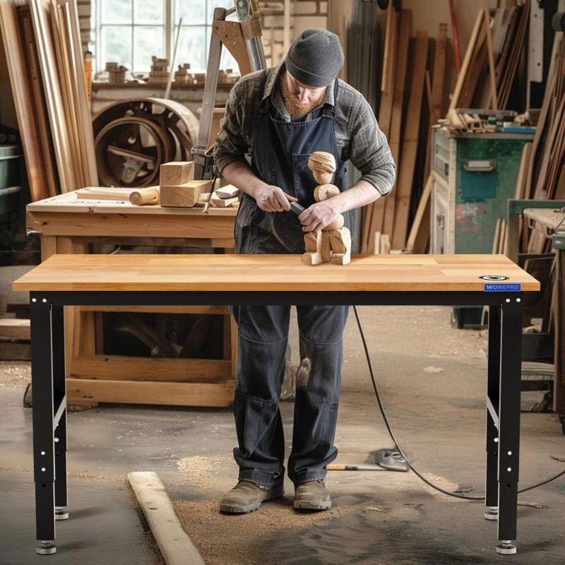 Workpro Adjustable Workbench 48"X22"/60''x2 - 48"x22" with Leveling Foot