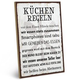 ARTFAVES® Wooden Sign with Saying "KÜCHENREGELN" Shabby Chic Vintage Sign Decorative Gift for Family Home Kitchen Size: 19 x 28 cm