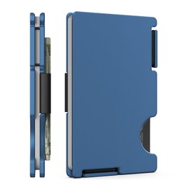 MIFANYO Wallet for Men, Minimalist Metal Card Holder, Slim Front Pocket Wallets with Money Strap, RFID Protection, Navy Blue, P11, P-Navy-Black, Classic