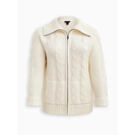 Torrid Chunky Cable Zip Up Shawl Sweater Jacket Ivory 1 1x 14 16 #A08680