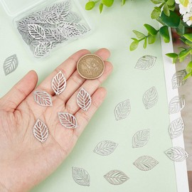 UNICRAFTALE Pack of 50 0.8 mm Hole 304 Stainless Steel Leaf Pendants Hollow Metal Leaf Charms Autumn Leaves Losing Earrings Charms Metal Plants Charm for DIY Bracelet Necklace Jewellery Making