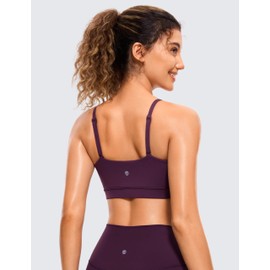 CRZ YOGA Women's Butterluxe Bandeau Sports Bra Adjustable Straps Padded Yoga Bras Square Neck Wireless Workout Crop Top Deep Purple 14