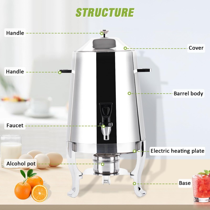 MSFULLSEA 13L Hot Beverage Dispenser Coffee Chafer Urn Stainless Steel