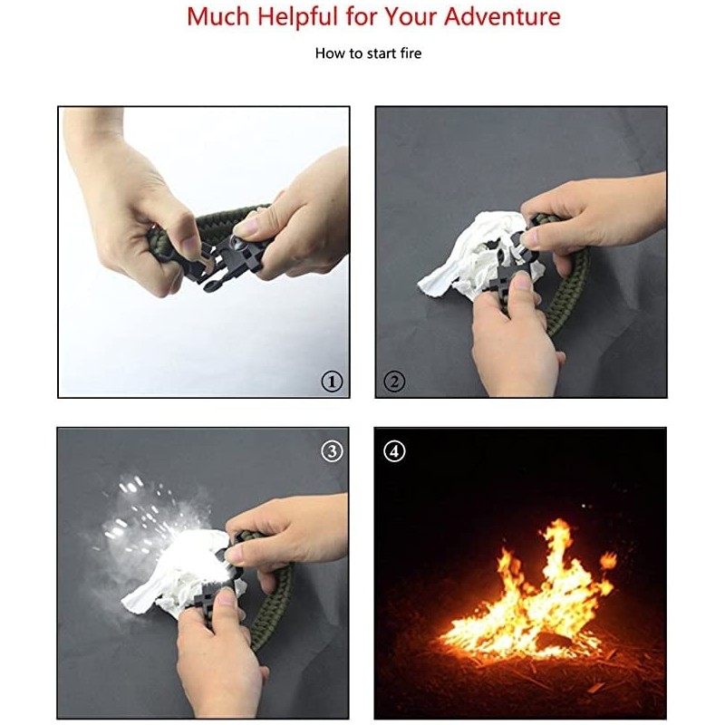 Paracord Bracelet Multi Emergency Compass Flint Scraper Whistle Gift