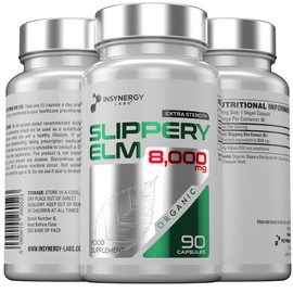 Slippery Elm 8,000MG Per Capsule + Organic (Highest UK Dosage) 3 Month Supply 90 Capsules Superior High Strength Slippery Elm, Supports Digestion & Acid Reflux, Slippery Elm Powder Bark